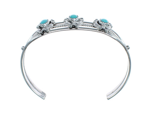 Turquoise Navajo Sterling Silver Scalloped Leaf Cuff Bracelet AX123925